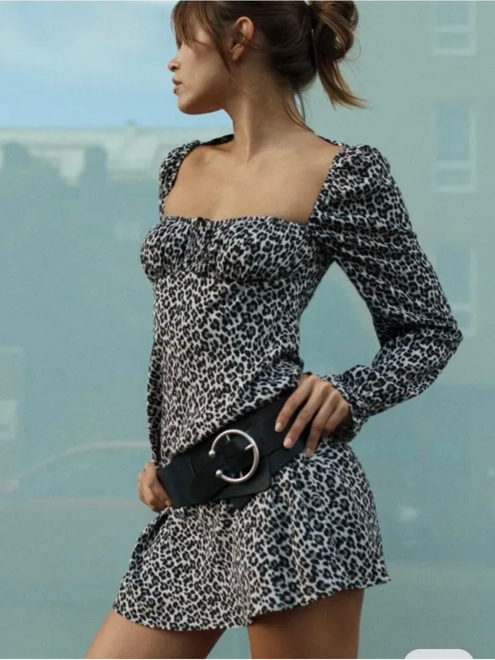 ZARA Leopard Print Square-Neck Mini Dress